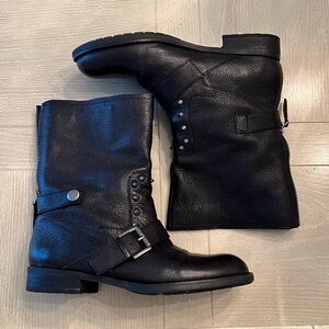 Franco Sarto Women's Privy Black Leather Studded Boots Size